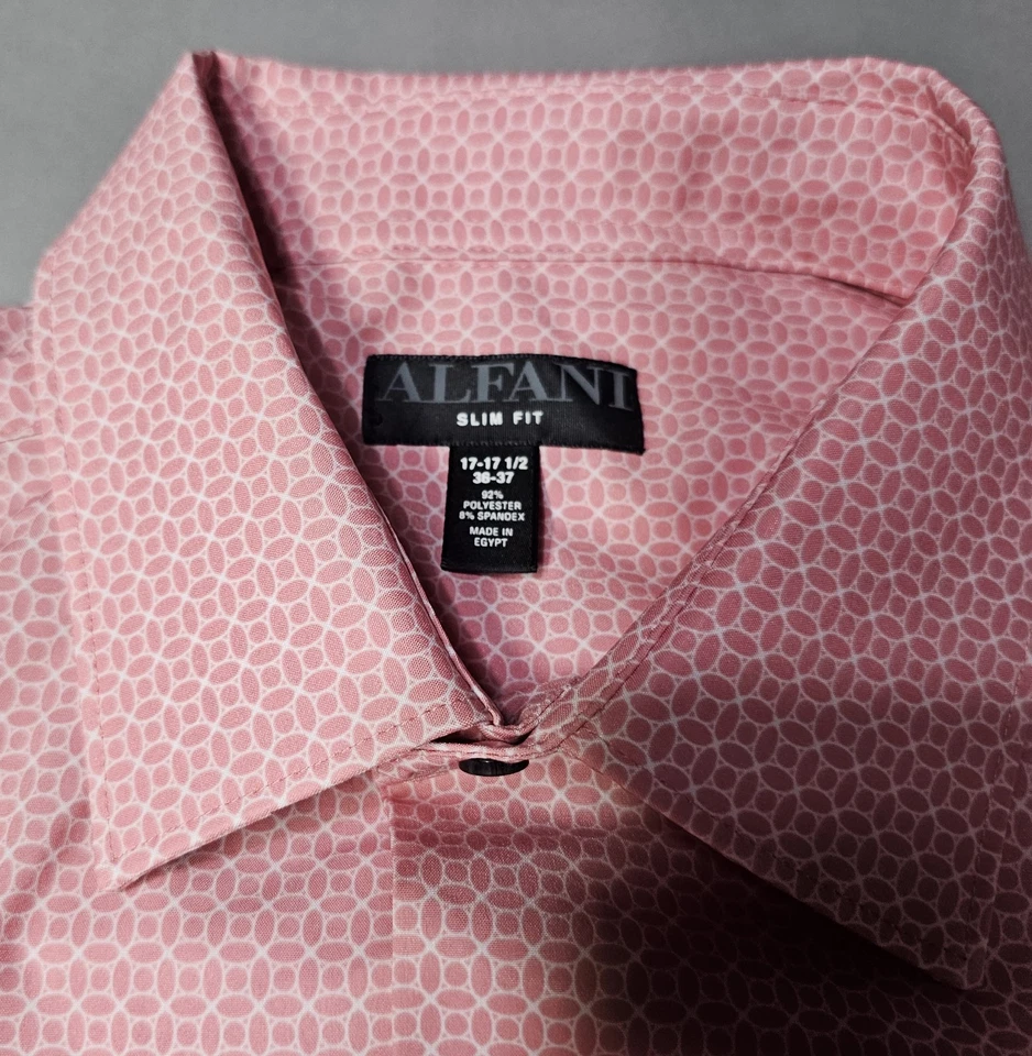 Alfani Men's Button Shirt 17-17.5 36-37 Long Sleeve Slim Fit Stretch Pink new - Image 4 of 4
