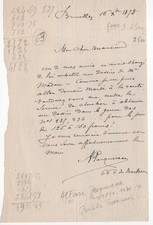 Alphonse Pecquereau (1834-1917) Signed Letter / Autographed French Artist