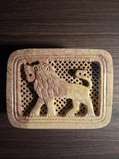 Carved Lion Soap Stone Box