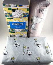 2pc Lot Peanuts' Snoopy Woodstock Berkshire Twin Flat Sheet New Plush Throw