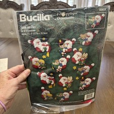 VTG 1996 Bucilla SANTA AND PALS Christmas Ornament Kit, set of 12 83415 Read