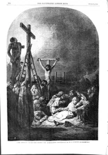 Old Antique Print 1854 Scene Descent Cross Jesus Christ Religion Linton 19th