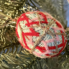 Vintage Japanese Temari Shaped Egg Christmas Ornament Thread Wrapped