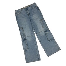 PacSun Cargo Jeans Womens Baggy 29 Light Wash Wide Leg Button Fly Y2K Utility