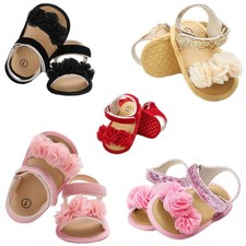 Baby Toddler Infant Girls Syn Leather Soft Summer Sandals Flower Flat Shoes 0-18