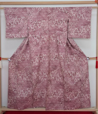 Authentic Japanese Kimono Silk Unlined Hitoe Pink Geometric Floral Textile Art