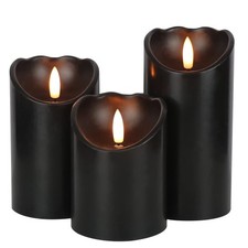 Black Flameless Flickering Candles with 6H Timer, 3D Realistic Battery Operat...