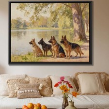 German Shepherd Dog Canvas Print Rustic Decor Oil Painting Wall Art Puppy Decor