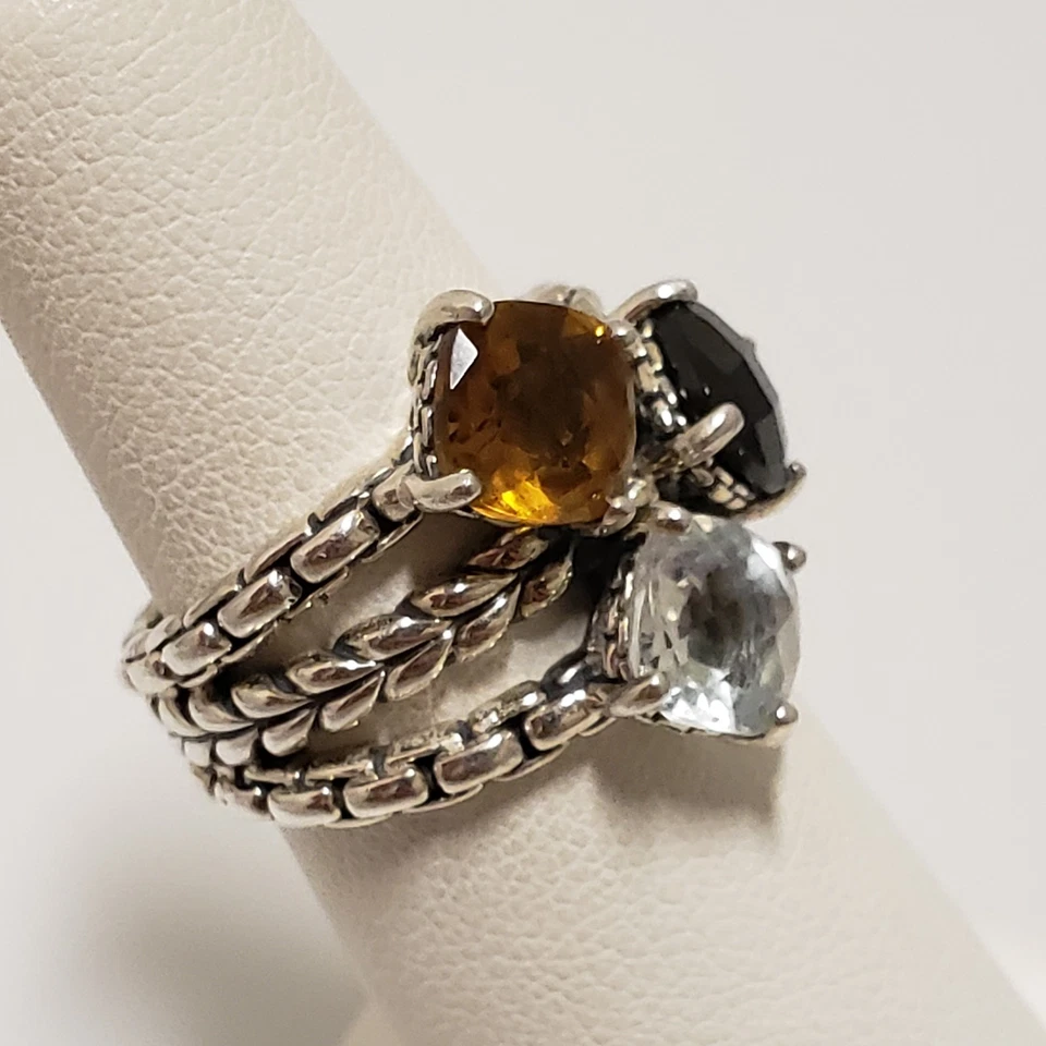 Anillo JAI by John Hardy Plata Esterlina Multi Piedras Preciosas Banda Ancha Talla 7 Foto 3 de 4