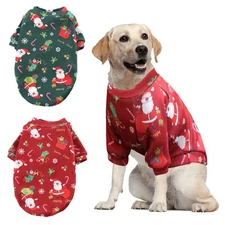 Christmas Dog Shirt Short Sleeve Warm Winter Pet Clothes Santa Print No Hood