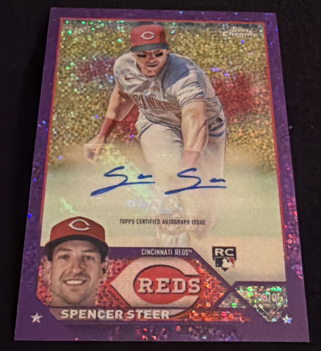 2023 Topps Chrome Spencer Steer RC Purple Speckle Refractor Auto /299 Reds