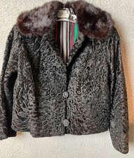 Vintage Kraus Furs Persian Lamb Small Black Jacket Mink Collar Cropped Fur VTG
