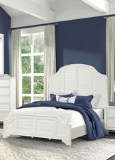 Coastal Transitional Style 1pc Queen Size Bed Set Antique White Finish