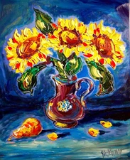 SUNFLOWERS VASE    ART  CANVAS   stretched fine art