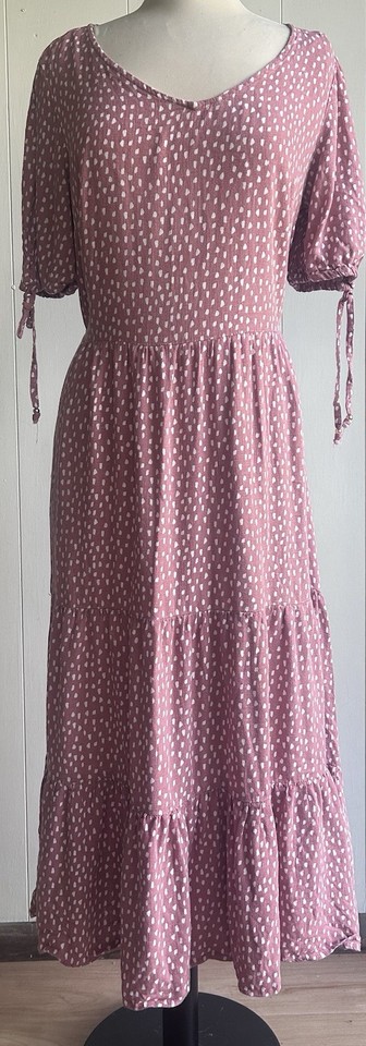 Tiered Fit And Flare Midi Maxi Coral Dress Size 10 - 12 Linen Blend