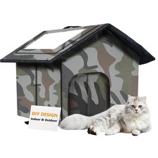 Cat House for Outdoor Cats, Weatherproof Feral Cat House with Mat and Doors, ...