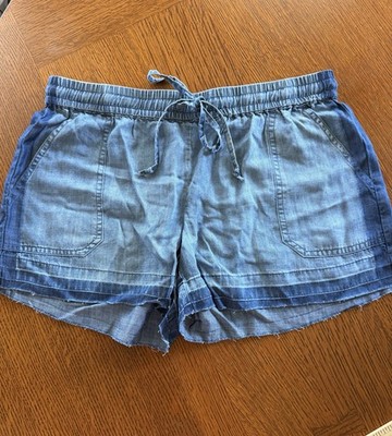 NWT Billy T, Women's Blue Lightweight lounge Beach Shorts, Size M, Frayed Hem