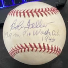 Bob feller Signed Insc 107.9 mph WashDc 1946 Official MLB Baseball Inscription
