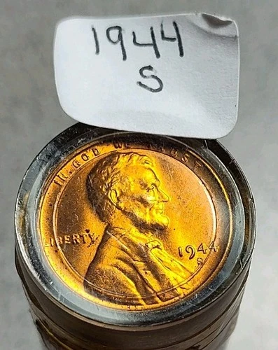 1944S Lincoln Cent BU Original Uncirculated Roll / Red Coins / Sealed Old Tube