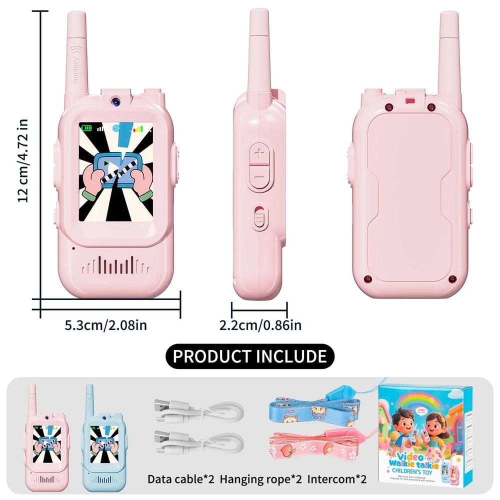 Talkie-walkie vidéo pour enfants avec caméra et écran, rechargeable, communication longue portée, chargement USB