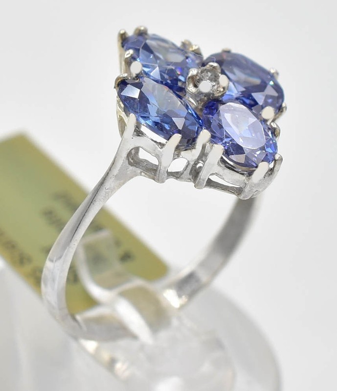 AAA 3.76 Cts TANZANITE & GENUINE DIAMOND COCKTAIL RING SOLID .925 SILVER - NWT