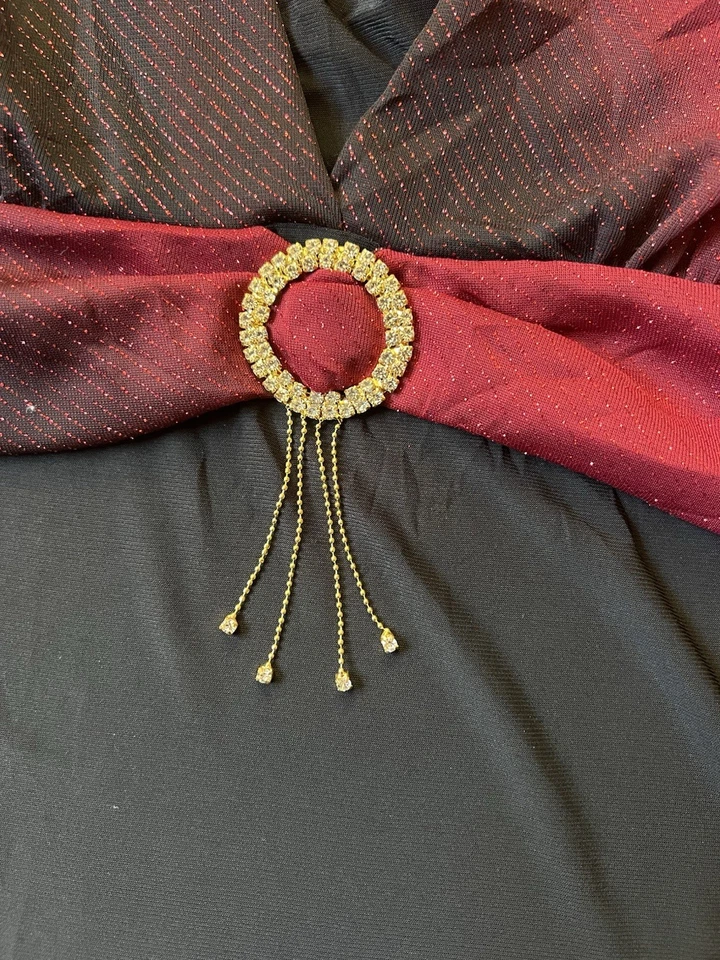 Vintage Y2K Tank Top XL Black Red Glitter Mesh Layered Rhinestone Buckle Goth - Image 3 of 4