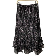 R K Originals Whimsigoth Midi Skirt Women 12 Black Purple Abstract Print Witchy
