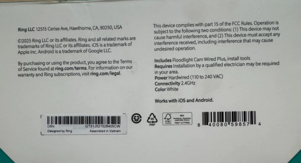 Ring Floodlight Cam Wired Plus 1080p Surveillance Camera - White - NEW IN BOX - Image 4 of 4