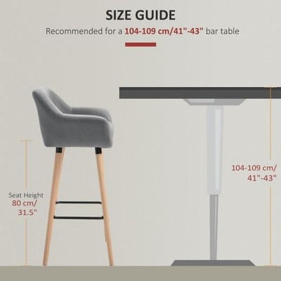 HOMCOM Barhocker 2er Set Thekenhöhe Barstühle Grau