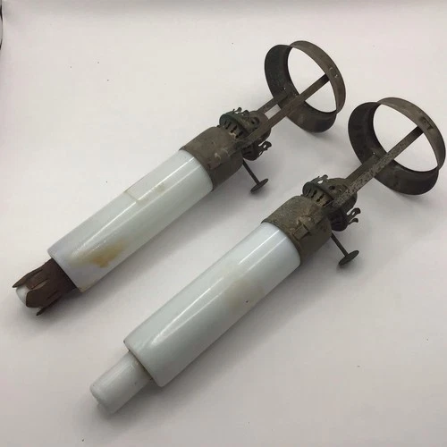 Antique Twilight Milk Glass Candle Old Peg Lamp Light Patented Set Of 2
