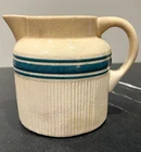 Hull Teal Ceramic Striped Pitcher Jug Spouted Handle Glossy Pottery MPN 107 NICE