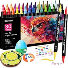 30 Color Dual Tip Acrylic Paint Markers Brush Fine Tip Quick Dry Art Pens