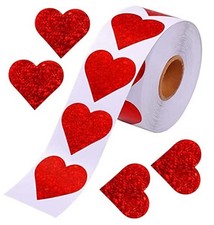 Valentines Glitter Heart Stickers, 1.5" Heart Decorative Labels 500 per Red
