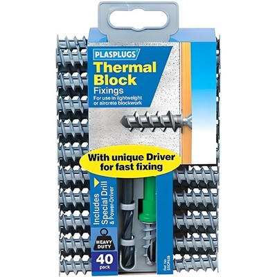 Plasplugs 40 Stück Thermalite Befestigungen Schwerlast Blockanker mit Mitnehmer