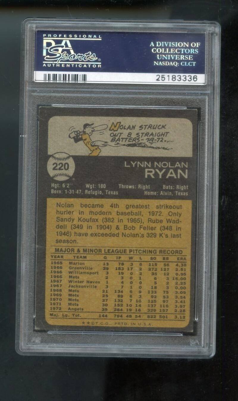 1973 Topps #220 Nolan Ryan PSA 5 Graded Baseball Card MLB California Angels view 2