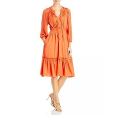 KOBI HALPERIN Kassi Pleated Tie Neck Dress Orange Size Medium