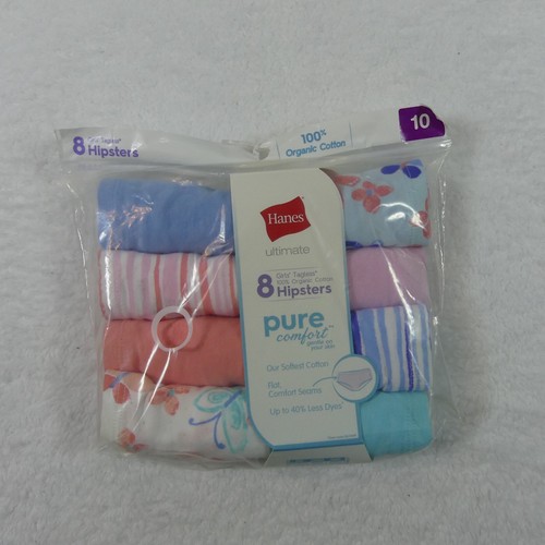 Hanes Underwear Girls Size 10 Hipsters Pure Comfort Organic Cotton 8 Pairs