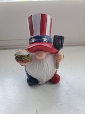 4Th of July Patriotic Gnome Holding Spatula And Hamburger Resin Patriotic