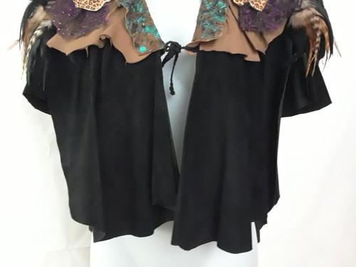 An Original Genuine Suede Leather Fringe with Feathers & Jewel Women S/M Cape - Picture 3 of 19