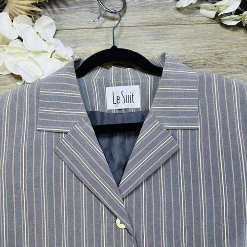 Le Suit Women Jacket Blazer Size 16 Suit Pinstriped Gray Mid Length Vintage - Picture 5 of 16