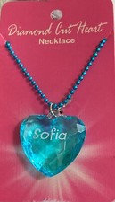 Kid  s  Diamond Heart  Necklace By Swibco. Personalized - Blue SOFIA C142-51