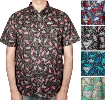 COLUMBIA Mens PFG Super Slack Tide Camp Fishing Shirt Short Sleeve Vented UPF 40