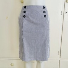 JACQUI.E stripe mid rise straight skirt white  navy work summer look size 12 L