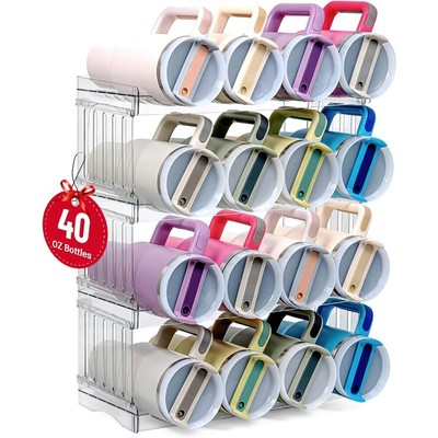 Water Bottle Organizer for 40 Oz Non-Tipping with Handle, Cabinet, Closet