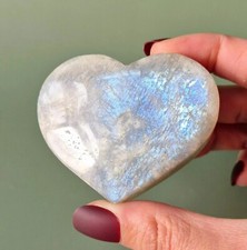 Natural Blue Moonstone Heart Carved Pocket Palm Stone Minerals Specimens Decor