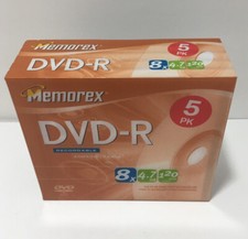 Memorex DVD R 5 Pack 8X 4.7GB Media Discontinued Recordable 120 Min New sealed