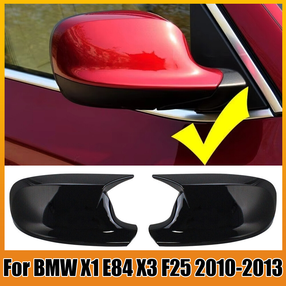 2Pcs Gloss Black Rearview Mirror Cover Trim Caps For 2010-2013 BMW X1 E84 X3 F25