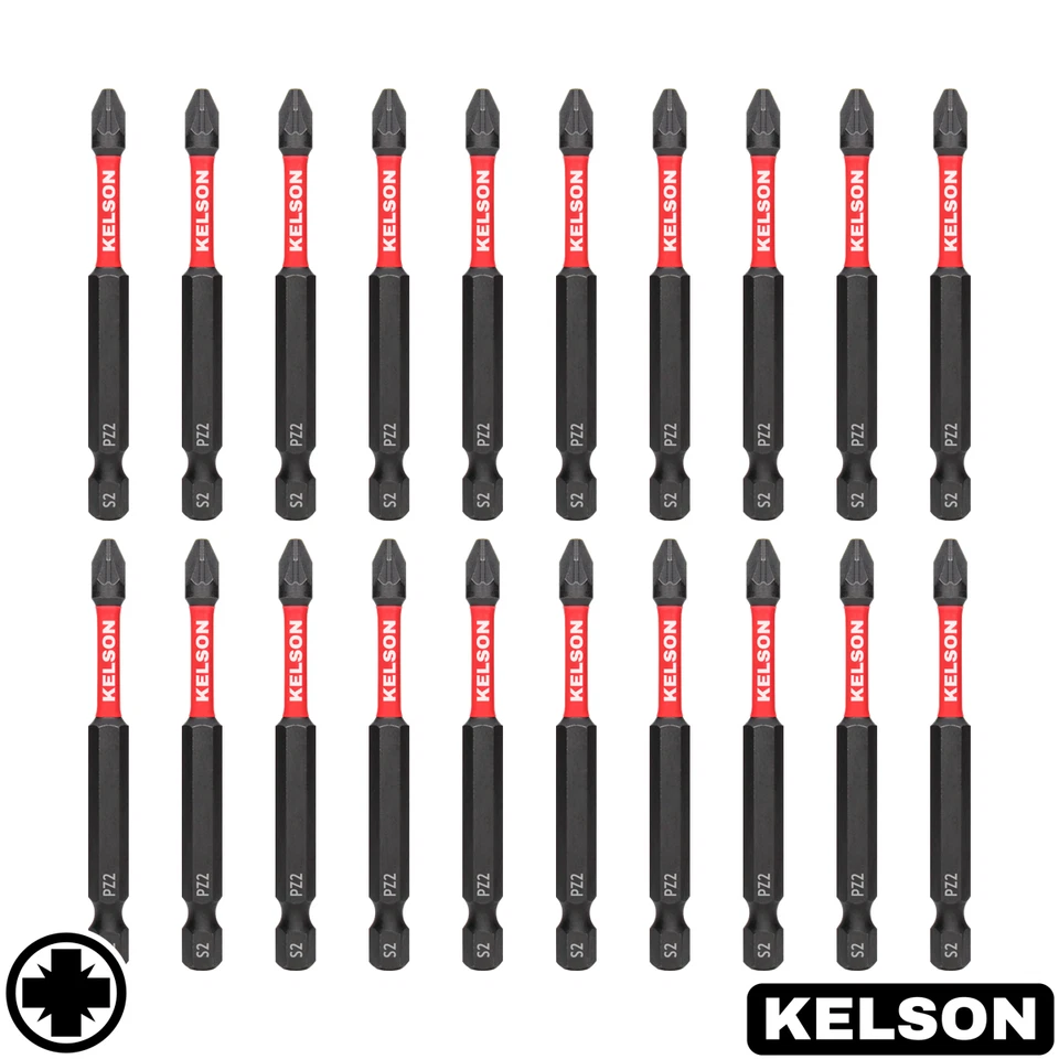 PZ2 75mm Long Pozi 2 Impact Screwdriver Bits Magnetic 1/4" Universal KELSON - Image 4 of 4