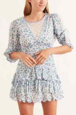 $425 NEW LoveShackFancy MARQUISE MINI DRESS Blue Jay Song Floral Pink Lace 12