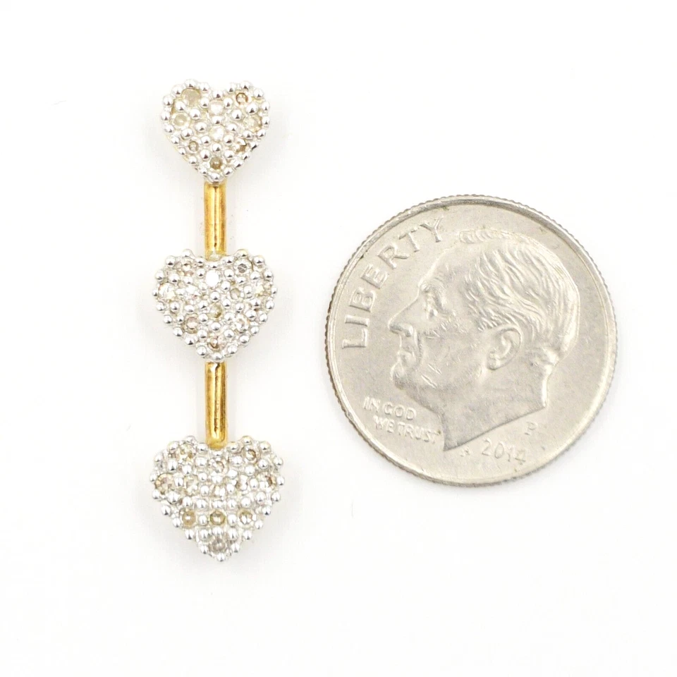 Подвеска-слайд с тремя сердцами из желтого и белого золота 10 карат с бриллиантами - Изображение 3 из 3